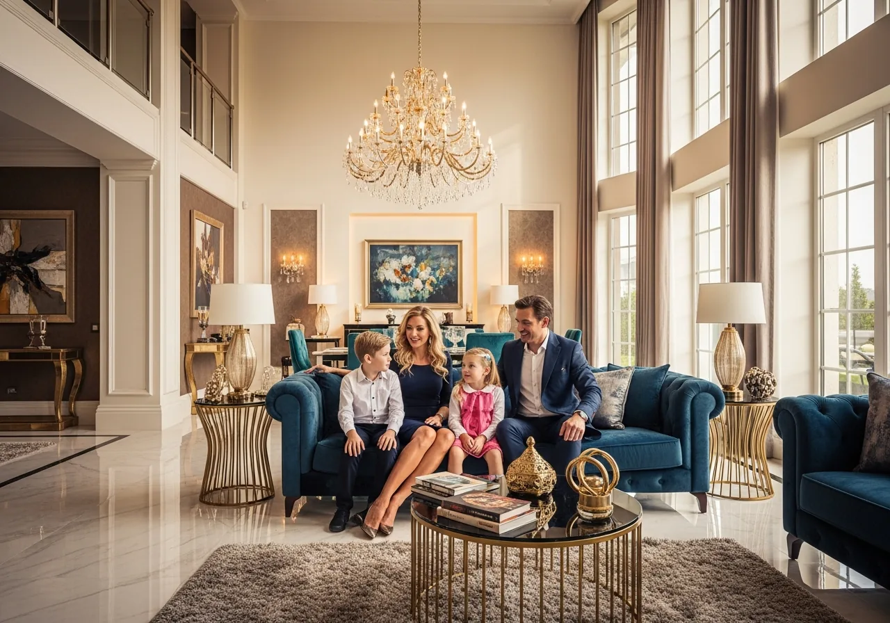 Family relaxing together in a bright living room